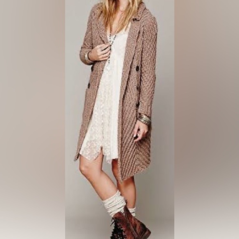 Free People Ribbed Up long cardigan / Mocha Brown / Size M